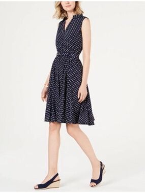 Charter Club Polka-Dot Flare Swing Midi Dress Medium